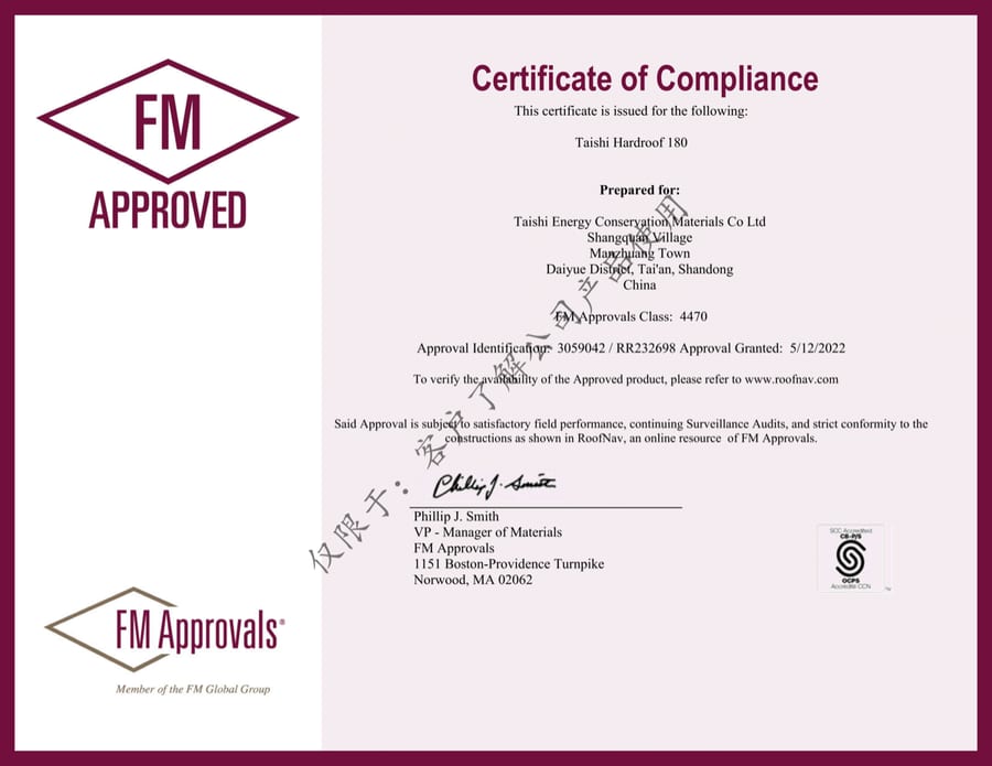 FM Approved (Class 4470, Roof)