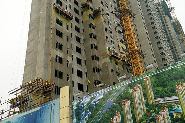 Stone wool insulation installed at a construction project site