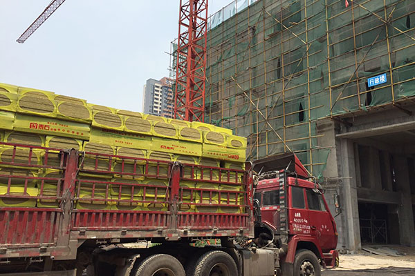 Stone wool insulation installed at a construction project site
